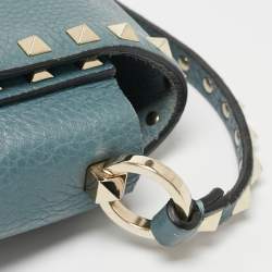 Valentino Blue Leather Rockstud Flip Lock Flap Messenger Bag