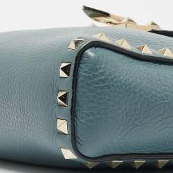 Valentino Blue Leather Rockstud Flip Lock Flap Messenger Bag
