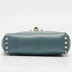 Valentino Blue Leather Rockstud Flip Lock Flap Messenger Bag