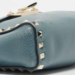 Valentino Blue Leather Rockstud Flip Lock Flap Messenger Bag