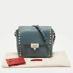 Valentino Blue Leather Rockstud Flip Lock Flap Messenger Bag
