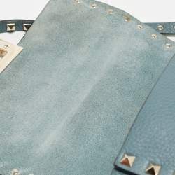 Valentino Blue Leather Rockstud Flip Lock Flap Messenger Bag