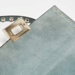 Valentino Blue Leather Rockstud Flip Lock Flap Messenger Bag