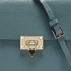 Valentino Blue Leather Rockstud Flip Lock Flap Messenger Bag