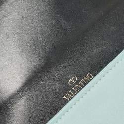 Pre Owned Valentino Light Blue Leather Roman Stud Flap Continental Wallet
