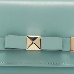 Pre Owned Valentino Light Blue Leather Roman Stud Flap Continental Wallet