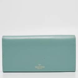Pre Owned Valentino Light Blue Leather Roman Stud Flap Continental Wallet