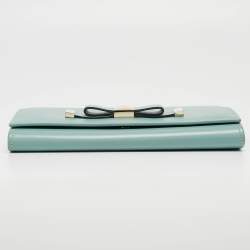 Pre Owned Valentino Light Blue Leather Roman Stud Flap Continental Wallet