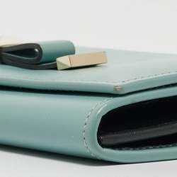 Pre Owned Valentino Light Blue Leather Roman Stud Flap Continental Wallet