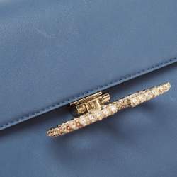 Pre Owned Valentino Light Blue Leather Small Jewel Embellished VSling Top Handle Bag