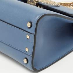 Pre Owned Valentino Light Blue Leather Small Jewel Embellished VSling Top Handle Bag