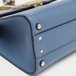 Pre Owned Valentino Light Blue Leather Small Jewel Embellished VSling Top Handle Bag