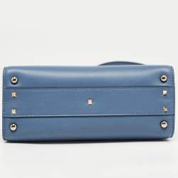 Pre Owned Valentino Light Blue Leather Small Jewel Embellished VSling Top Handle Bag