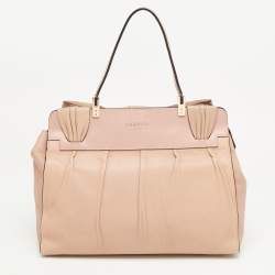 Pre Owned Valentino Light Pink/Beige Leather Aphrodite Bow Top Handle Bag