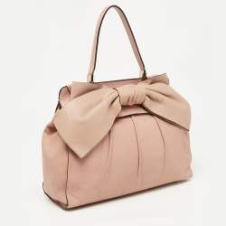 Pre Owned Valentino Light Pink/Beige Leather Aphrodite Bow Top Handle Bag