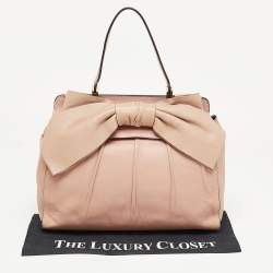 Pre Owned Valentino Light Pink/Beige Leather Aphrodite Bow Top Handle Bag