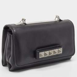 Pre Owned Valentino Black Leather Va Va Voom Crystals Clutch