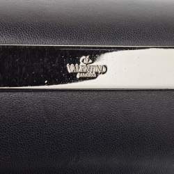 Pre Owned Valentino Black Leather Va Va Voom Crystals Clutch