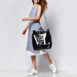 Pre Owned Valentino Black/White Coated Canvas VLTN Shopper Tote