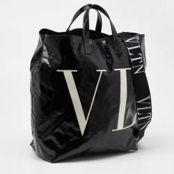 Pre Owned Valentino Black/White Coated Canvas VLTN Shopper Tote