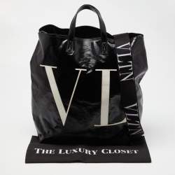 Pre Owned Valentino Black/White Coated Canvas VLTN Shopper Tote