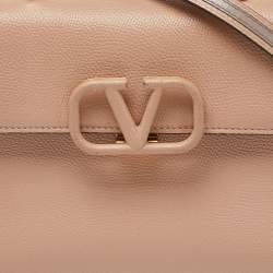 Pre Owned Valentino Beige Leather Small VSling Top Handle Bag