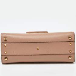 Pre Owned Valentino Beige Leather Small VSling Top Handle Bag