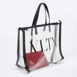 Pre Owned Valenitno Transparent/Black PVC and Leather VLTN Shopper Tote