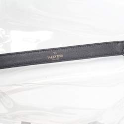 Pre Owned Valenitno Transparent/Black PVC and Leather VLTN Shopper Tote