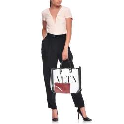 Pre Owned Valenitno Transparent/Black PVC and Leather VLTN Shopper Tote