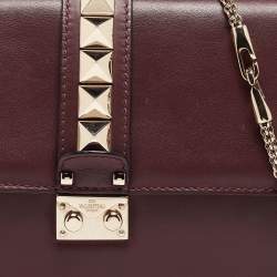 Pre Owned Valentino Burgundy Leather Medium Rockstud Glam Lock Flap Bag