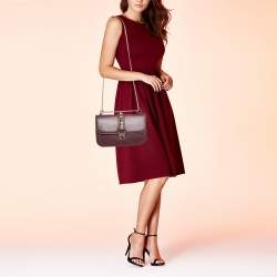 Pre Owned Valentino Burgundy Leather Medium Rockstud Glam Lock Flap Bag