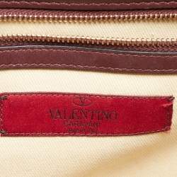 Pre Owned Valentino Burgundy Leather Medium Rockstud Glam Lock Flap Bag