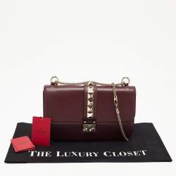 Pre Owned Valentino Burgundy Leather Medium Rockstud Glam Lock Flap Bag