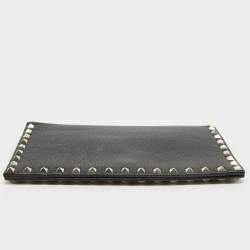 Valentino Black Leather Rockstud Flap Organizer Clutch