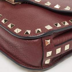 Pre Owned Valentino Burgundy Leather Rockstud Flap Crossbody Bag