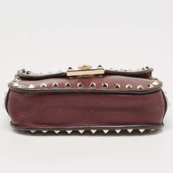 Pre Owned Valentino Burgundy Leather Rockstud Flap Crossbody Bag