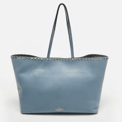 Pre Owned Valentino Light Blue Leather Rockstud Tote