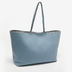 Pre Owned Valentino Light Blue Leather Rockstud Tote