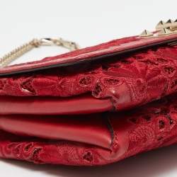 Valentino Red Leather and Lace Va Va Voom Shoulder Bag