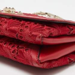 Valentino Red Leather and Lace Va Va Voom Shoulder Bag