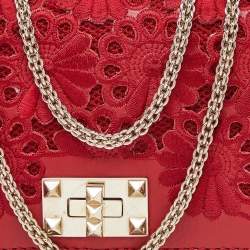 Valentino Red Leather and Lace Va Va Voom Shoulder Bag