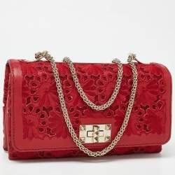 Valentino Red Leather and Lace Va Va Voom Shoulder Bag