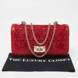 Valentino Red Leather and Lace Va Va Voom Shoulder Bag