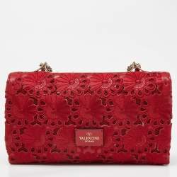 Valentino Red Leather and Lace Va Va Voom Shoulder Bag