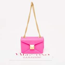 Pre Owned Valentino Pink Leather One Stud Flap Shoulder Bag