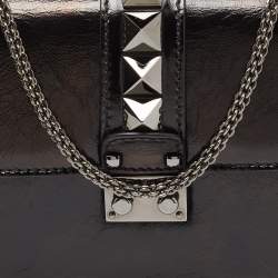 Pre Owned Valentino Black Leather Small Rockstud Glam Lock Flap Bag