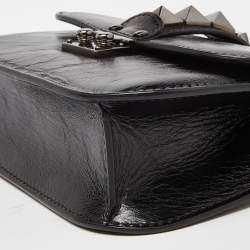 Pre Owned Valentino Black Leather Small Rockstud Glam Lock Flap Bag