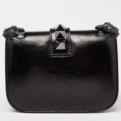 Pre Owned Valentino Black Leather Small Rockstud Glam Lock Flap Bag