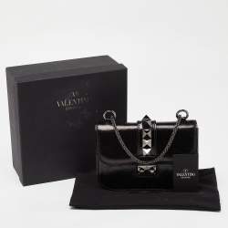 Pre Owned Valentino Black Leather Small Rockstud Glam Lock Flap Bag
